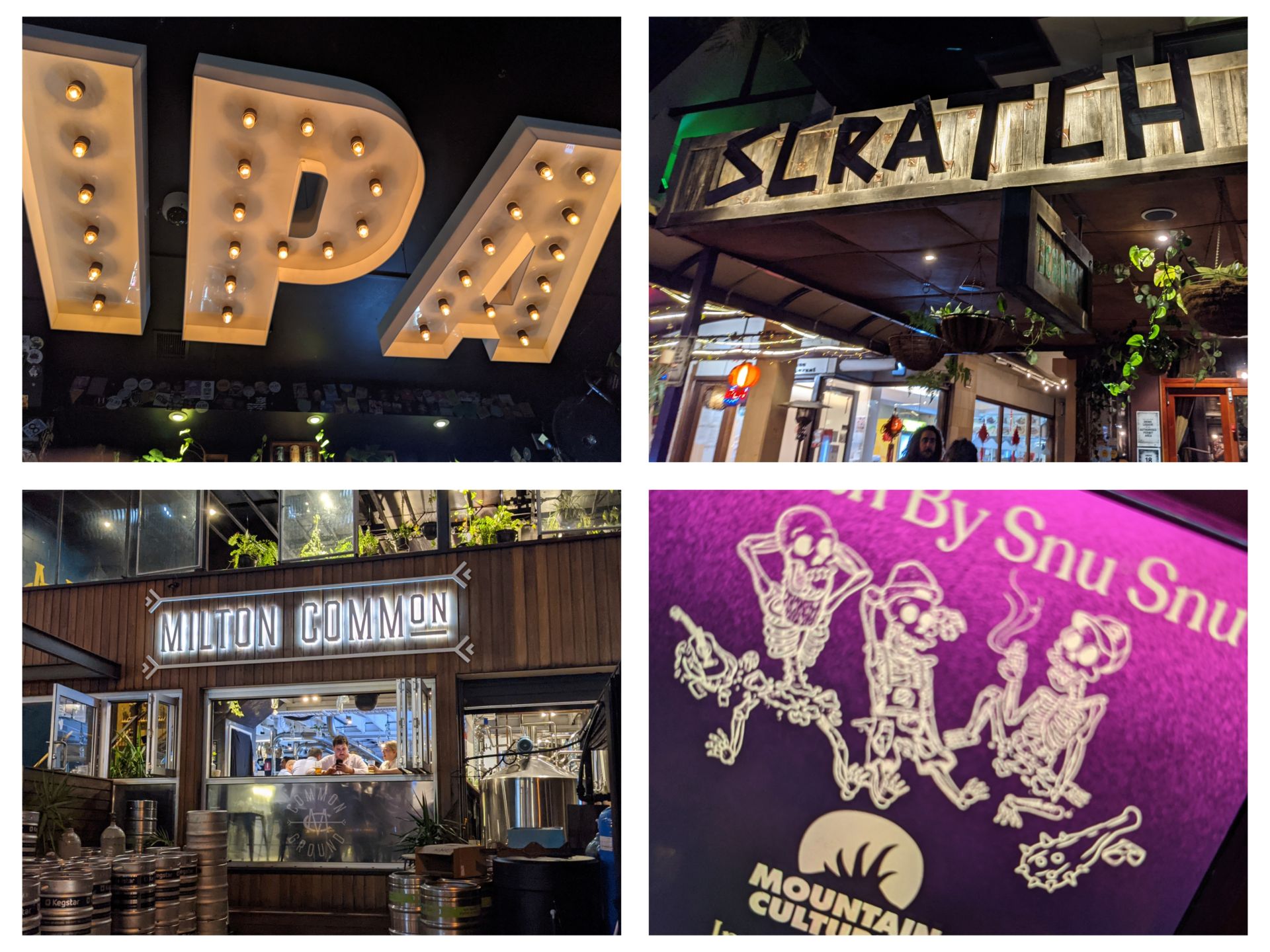 Collage of photos from Milton Common, The Scratch Bar and Brewski
